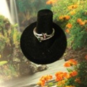 Sterling Silver Ring with Rainbow Double Heart